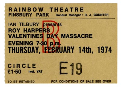 Lot 45 - Led Zeppelin Roy Harper Keith Moon Ronnie Lane 1974 Signed Valentine Programme & Ticket Stub (UK)